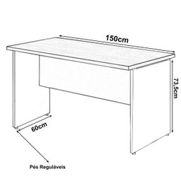 Mesa Escritório 1,50x0,60M - sem Gavetas - Workstart - Marsala/Preto - 23472 - 2