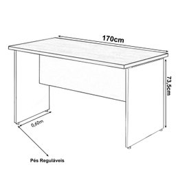 Mesa Escritório 1,70x0,60m - com 2 Gavetas - Workstart - Marsala/preto - 23475 - 5