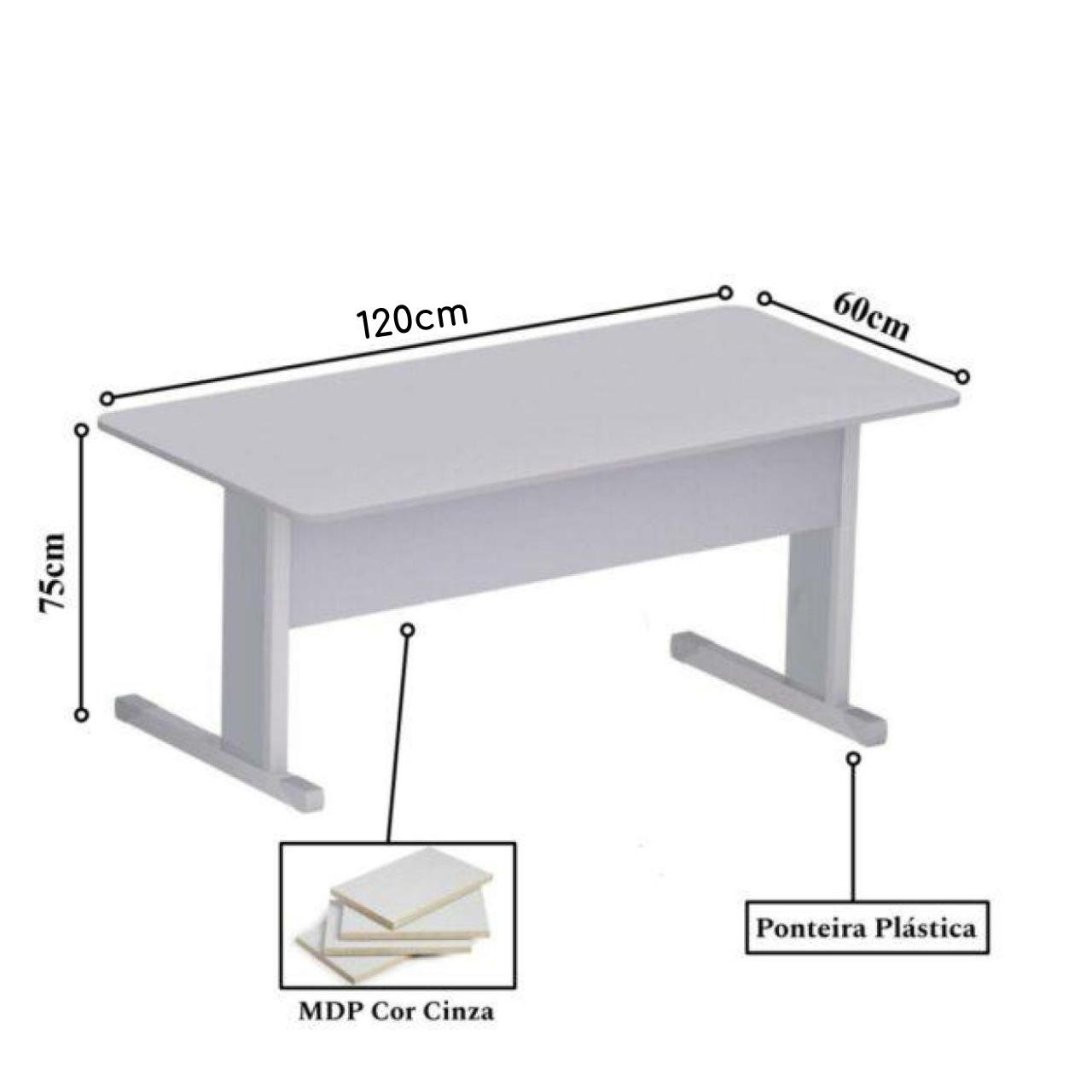 Mesa Escritório 1,20x0,60M - sem Gavetas - Incoflex - Cinza/Cinza - 42080 - 2