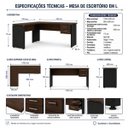 Ver imagem 7 de Mesa em L (Mesa 1,70m + Mesa Auxiliar) - com 2 Gavetas - Workstart - Marsala/Preto - 23479