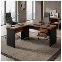 Ver mais imagens de Mesa em L (Mesa 1,70m + Mesa Auxiliar) 2 Gavetas Workstart Nogal Sevilha/Preto 21479