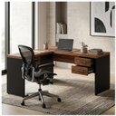 Ver imagem 1 de Mesa em L (Mesa 1,70m + Mesa Auxiliar) 2 Gavetas Workstart Nogal Sevilha/Preto 21479