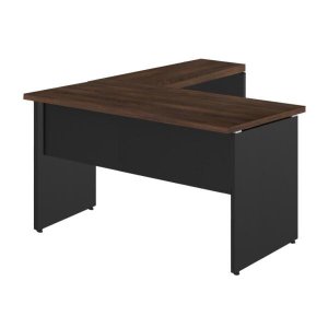 Mesa em L (Mesa 1,50M + Mesa Auxiliar) - com 2 Gavetas - Workstart - Marsala/Preto - 23477