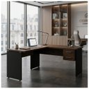 Ver imagem 1 de Mesa em L (Mesa 1,50m + Mesa Auxiliar) - com 2 Gavetas - Marsala/Preto - 23477