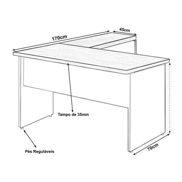 Mesa em L (Mesa 1,50M + Mesa Auxiliar) - com 2 Gavetas - Workstart - Marsala/Preto - 23477 - 4