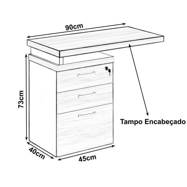 Mesa Auxiliar com 3 Gavetas Pedestal - Work Start - Nogal Sevilha/Preto - 21421 - 2