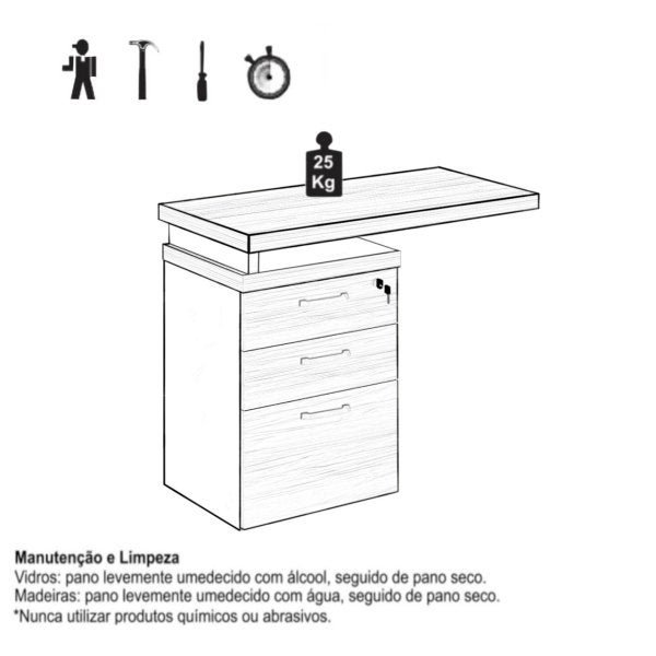 Mesa Auxiliar com 3 Gavetas Pedestal - Work Start - Nogal Sevilha/Preto - 21421 - 4