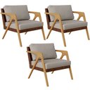 Ver imagem 1 de Kit 03 Poltronas Decorativas Para Sala De Estar Pietra L02 Couríssimo Marrom Linho Bege - Lyam