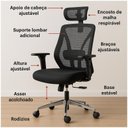 Ver mais imagens de Cadeira Presidente Tela Mk-4010 - Makkon - Cor Preto - 30029