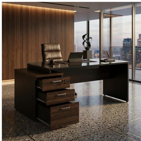 Mesa Pedestal Reta com Vidro - 1,92x0,70m - Workstart - Marsala/Preto - 23500