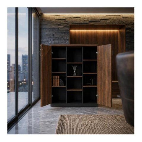 Armário Alto Credenza com Nicho - 1,60x1,20x0,45m - Workstart - Marsala/Preto - 51018