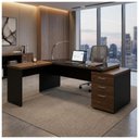 Ver imagem 1 de Mesa para Escritório em L de Vidro Fumê Workyaris Marsala/Preto