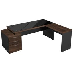 Mesa para Escritório em L de Vidro Fumê Workyaris Marsala/Preto - 2