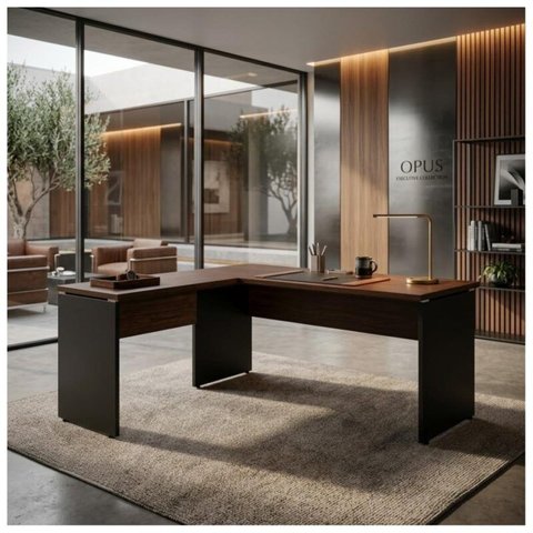 Mesa em L (Mesa 1,70m + Mesa Auxiliar) - sem Gavetas - Marsala/Preto - 23478