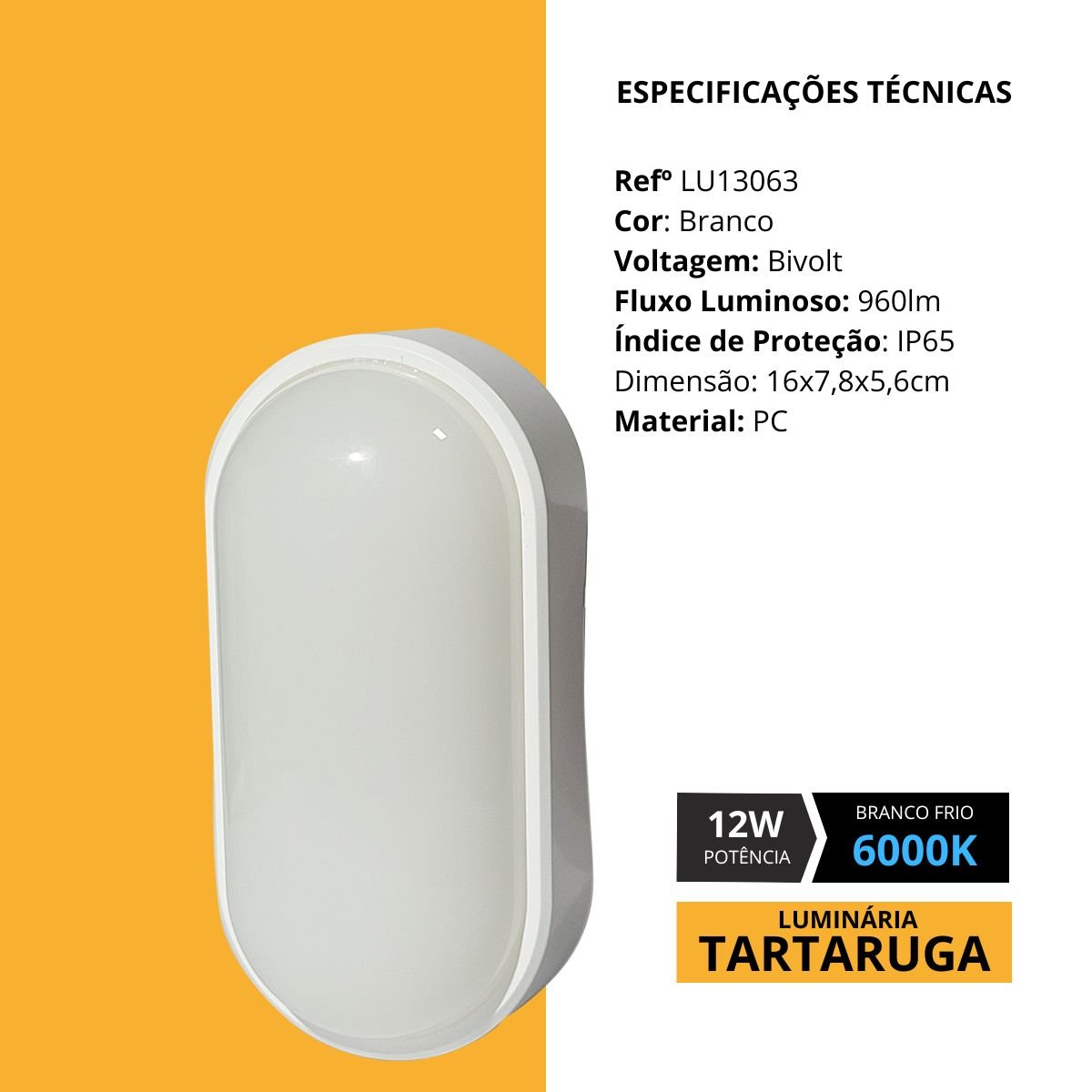 Kit 5 Luminária Tartaruga 12w 6000k Led Sobrepor Branca Bivolt - 4