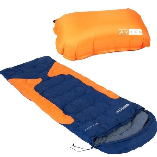 Saco de Dormir Térmico até -3,5°C Nautika Freedom Azul e Laranja com Travesseiro Inflável Looper - 1