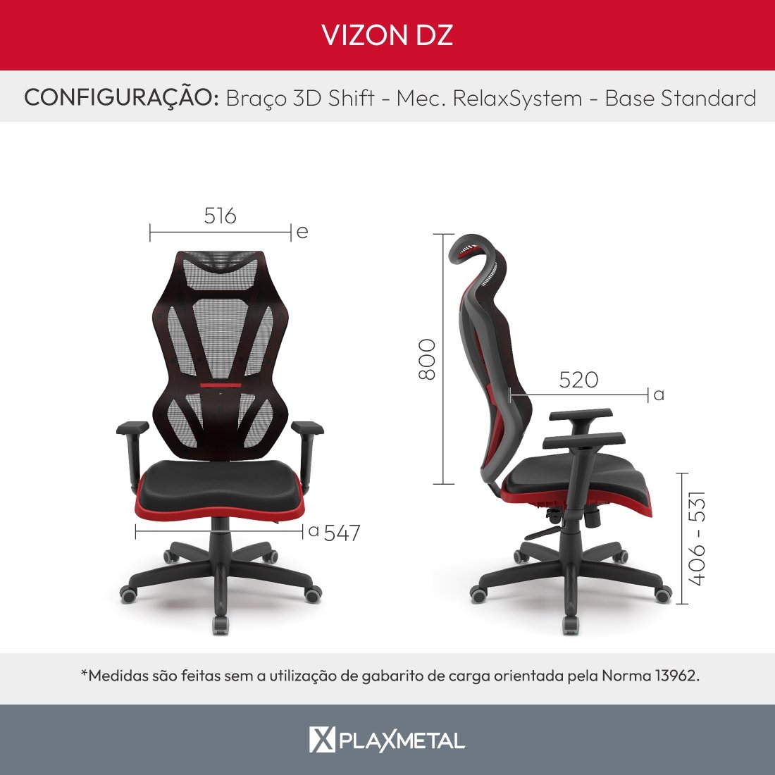 Cadeira Escritório e Gamer Vizon Dz Plaxmetal Relaxsystem Preta/branco - 4