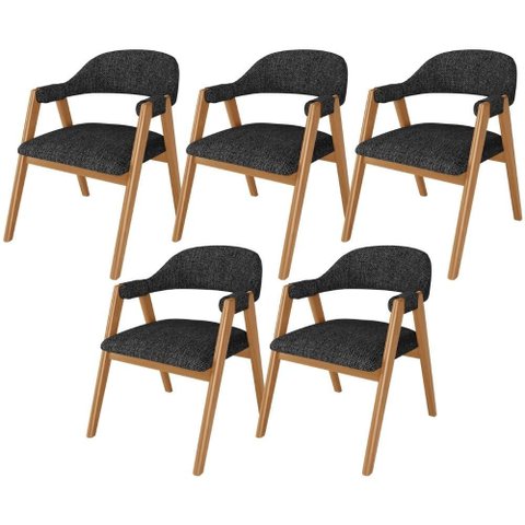Kit 05 Cadeiras de Jantar e Estar Living Estofada Nadja L02 Linho Chumbo - Lyam Decor