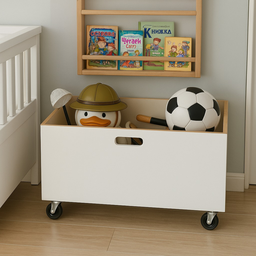 Baú Organizador de Brinquedos Mdf  Branco com Rodinhas 360º Brincar - 2
