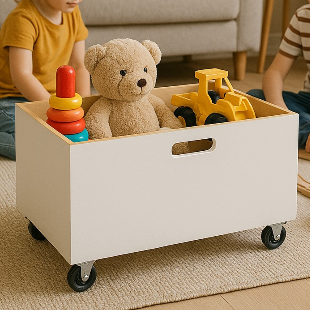 Baú Organizador de Brinquedos Mdf  Branco com Rodinhas 360º Brincar