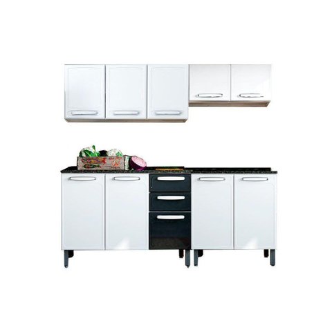 Cozinha Modulada Completa Evidence 4 Peças (2 Armários + 2 Balcões) C4p58 Branco/preto -
