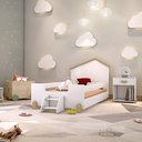 Ver imagem 1 de Cama de Criança Infantil com Escadinha Solteiro Ayla - Branca e Natural - Branco