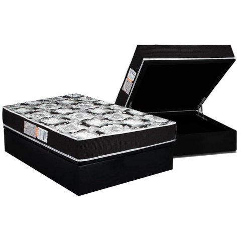 Conjunto Box Baú Casal: Colchão Espuma Luckspuma D33 Supreme Pró Saúde Black + Base Crc Suede