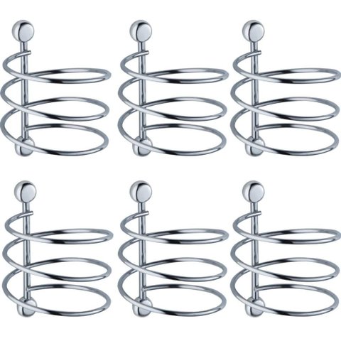 Kit 6 Portas Secador de Cabelo Cromado Espiral Suporte Parede Salão Schmitt