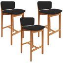Ver imagem 1 de Kit 03 Banquetas Alta para Cozinha Sala de Jantar Bar Dara L02 Suede Preto - Lyam Decor