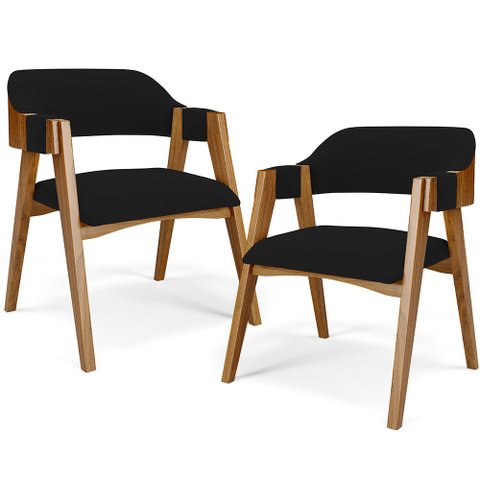 Kit 02 Cadeiras para Sala de Jantar e Estar Living Estofada Suran L02 Suede Preto - Lyam Decor