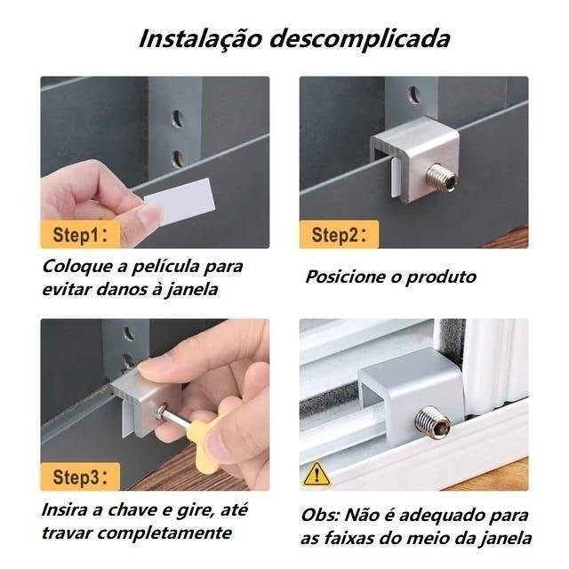 Kit 2 Trava com Chave Janela Porta Correr Segurança Infantil - 3