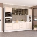 Ver imagem 1 de Cozinha Amara Aéreos de Vidro Torre Quente Paneleiro Balcões c/ Tampo Rodapé Branco/Creme 250774