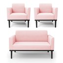 Ver imagem 1 de Conjunto 2 Poltronas e 1 Namoradeira Decorativa Isabella Pés Fixo em Madeira Preto Suede Rosa Bebê G
