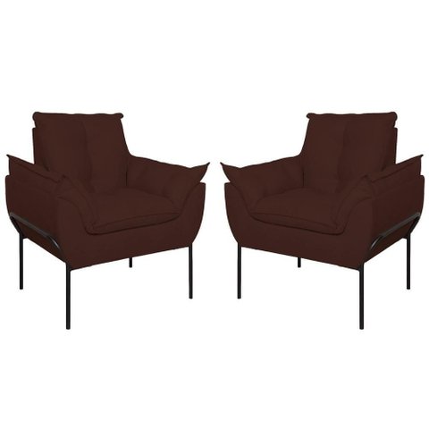 Kit 02 Poltronas Base Metal Preto Sala Quarto Balaqui Decor Marrom