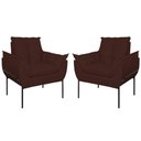 Ver imagem 1 de Kit 02 Poltronas Base Metal Preto Sala Quarto Balaqui Decor Marrom