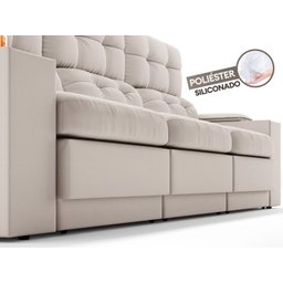 Sofá com Porta Copos e Carregador USB Eureka 2,30m Assento Retrátil e Reclinável Velosuede - 6