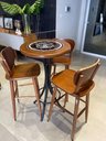 Ver imagem 2 de Cj Mesa Madeira Azulejo 60cm - Bistrô Fixa 98cm + 3 Banquetas 73 - Natural - Coffee