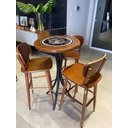 Ver imagem 2 de Cj Mesa Madeira Azulejo 60cm - Bistrô Fixa 98cm + 3 Banquetas 73 - Natural - Coffee