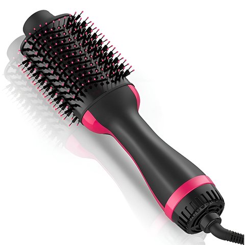 Escova Multifuncional Rosa 3 em 1 Seca Alisa e Modela Cabelos com Controle de Temperatura