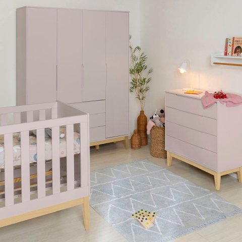 Kit Quarto Infantil Elfe com Pés Square Natural - Cômoda Elfe 4 Gavetas + Guarda-Roupa Elfe + Berço