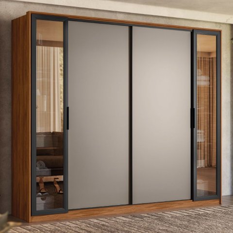 Guarda Roupa Casal Laredo 4 Portas com Vidro Reflecta Nogueira Nude Demartêz