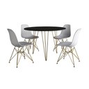 Ver imagem 6 de Mesa Jantar Redonda 110Cm Preta Clips 3 Pés Com 4 Cadeiras Brancas Base Dourada - Cor: Preto