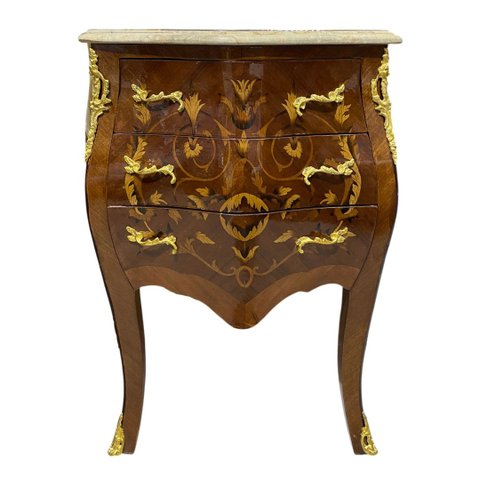 Cômoda Clássica Marchetada 3 Gavetas com Tampo em Mármore 75x65x40cm