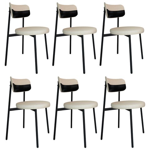 Cadeira de Jantar Estofada Kit 6 Nyka M25 Linho Areia/preto - Mpozenato