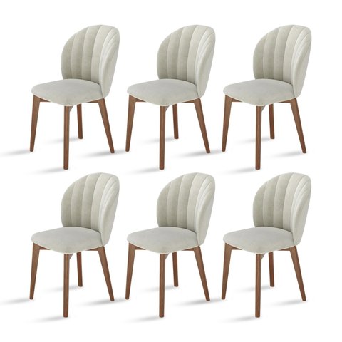 Conjunto de 6 Cadeiras de Jantar Carter Estofada Anatômica Pés Madeira Tecido Soft Palha