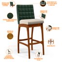 Ver imagem 4 de Kit 04 Banquetas Altas Cozinha Sala De Jantar Fixa Mila B04 Facto Verde Musgo Linho Cru - Lyam Decor