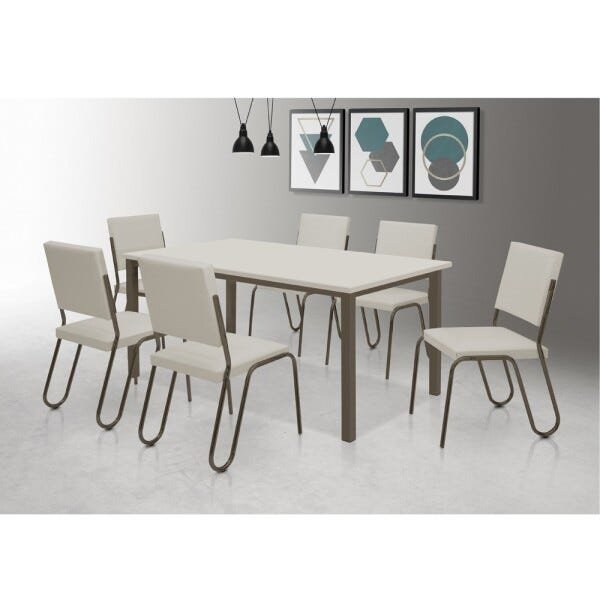 Mesa de Jantar Marselha Champanhe 1,6M Off White - Pelaio - 2