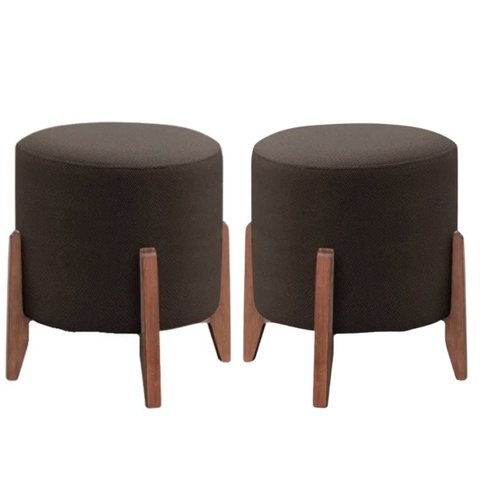 Kit 2 Puff Decorativo para Sala Redondo Luxo Dallas Corino:marrom