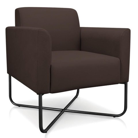 Poltrona Decorativa Base Industrial X Preta Maressa S06 Suede Marrom - Ibiza