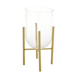 Vaso Medium Straight com Suporte Metal Transparente/Dourado 20cm - 1